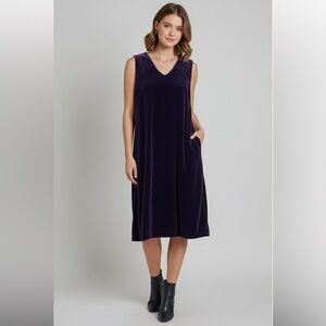 April Cornell Velvet Pull Over Shift Dress Dark Purple Size Small